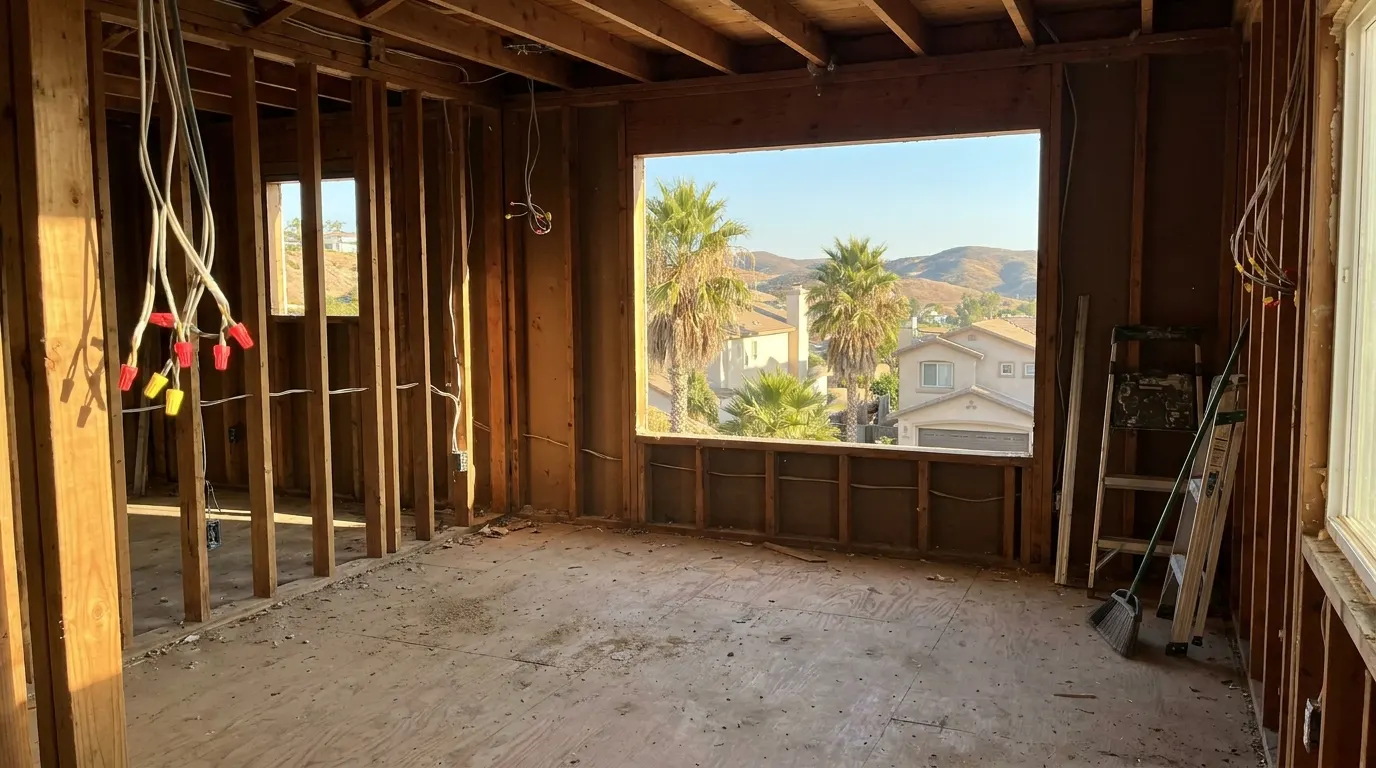 Room gutted to the studs before reconstruction